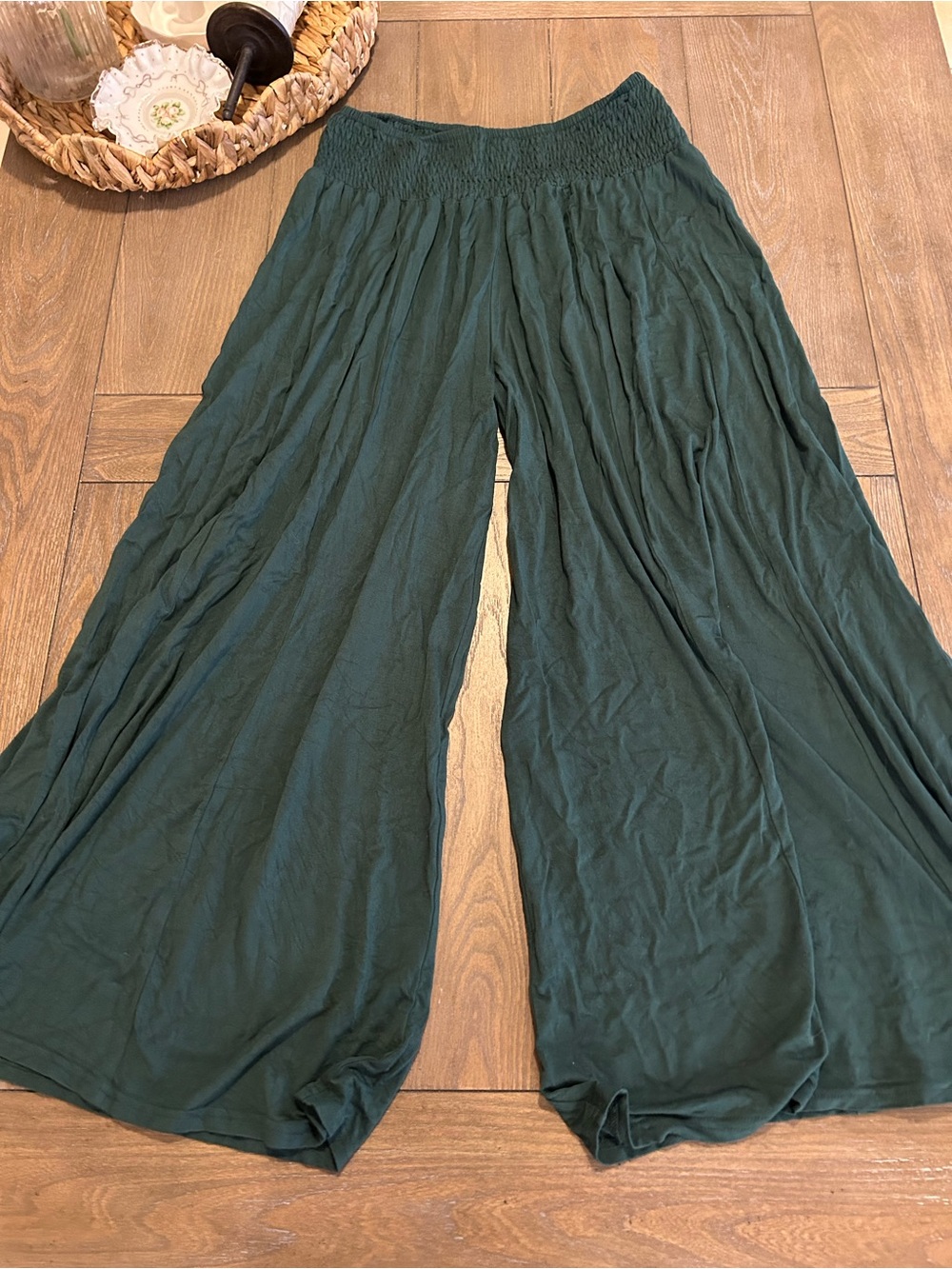EARTHBOUND Wide-Leg Smocked Waist Pants in Forest Green